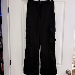 H&M black satin pants with pockets womens size 2